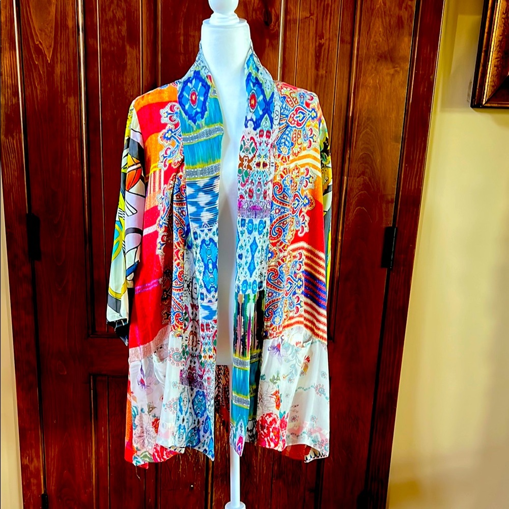 Johnny Was Red and Blue Artistic Cape